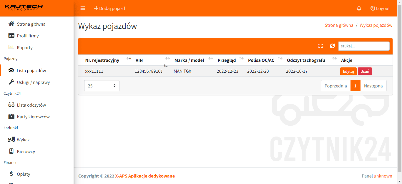 Kajtech lista pojazdów Kajtech lista pojazdów